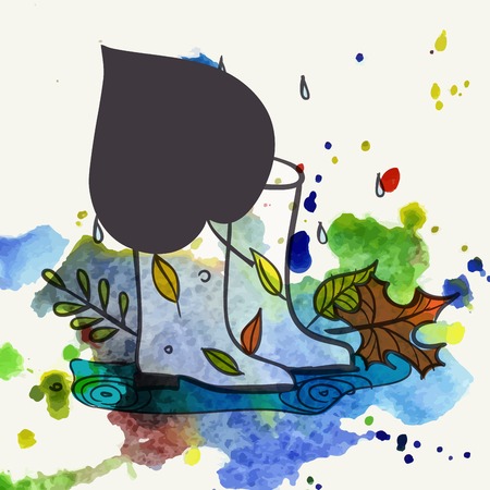 Rubber Boots Standing In A Puddleの写真素材