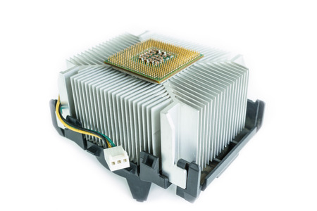 heatsink with cpu in isometric bottom viewの写真素材