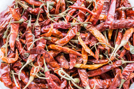 heap of the dry red chili peppersの写真素材