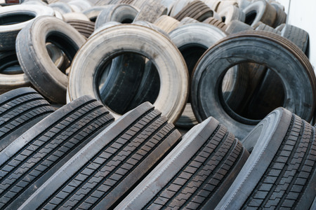 Tire stack background, Car ties selective focus