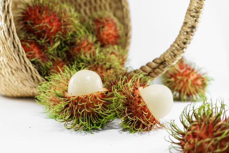 fresh ripe rambutan in basket, Thai fruitの写真素材