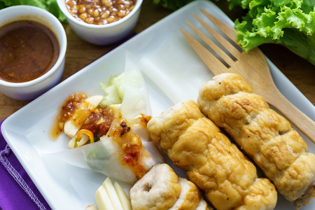 Meatball Wraps is Vietnamese food call Nam Neung served with vegetable and sauce, delicious and good...