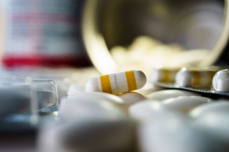Medicine Pill for sick treatment, Closeup Background Medicine Pillsの写真素材