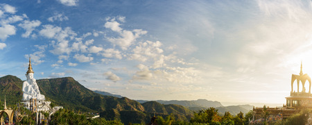 Panoramic view of Buddhist place at Wat Pha Sorn Keaw in Phetchabun Thailandの写真素材