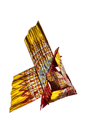 Fish shaped made of palm leaf and colorful painting, Thai common decorationの写真素材