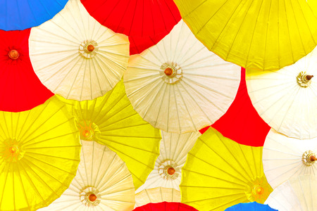 Multi colorful umbrella pattern, Colorful umbrella for backgroundの写真素材