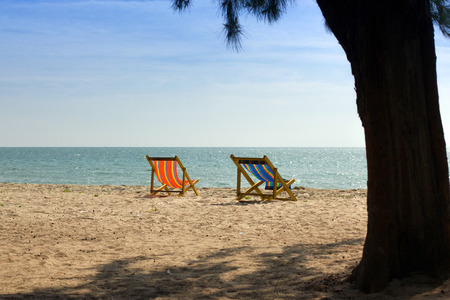 beach chair on the beachの写真素材