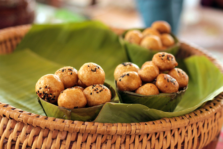 Golden fried dessert balls made with glutinous riceの写真素材