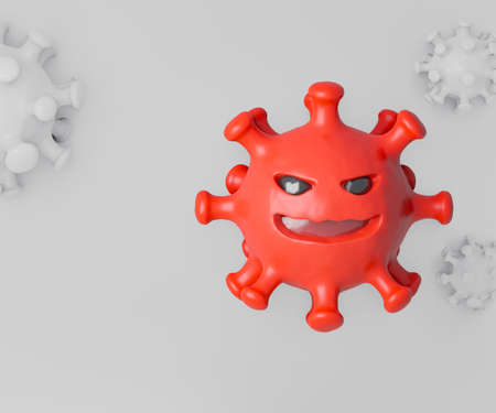 3d red virus cartoon character on white background.の写真素材