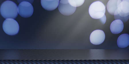 Empty Black stripe table top and blur blue bokeh lighting wall for banner mock-up abstract...