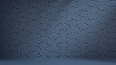 3D rendering background. Blue gray color graphic emboss pattern wall with sun light shadow. Image...