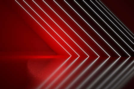 Red graphic line lighting with reflection background. 3D rendering illustration.の写真素材