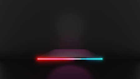 3d render of pink blue light square pedestal steps isolated on dark background, abstract minimal concept, blank space, simple clean designの写真素材