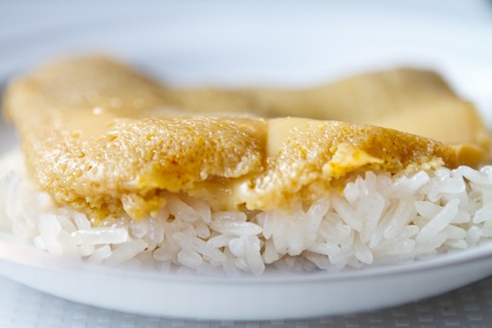 Sank Ka Ya on sticky rice. Thai style sweet desserts.の写真素材