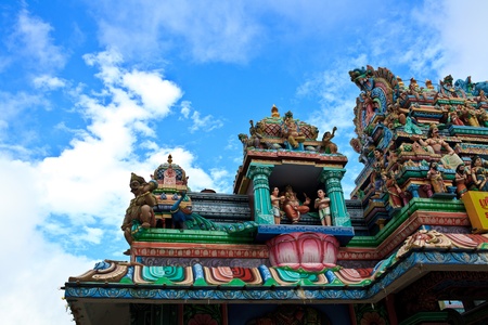 Close up of SRI ARULOLI THIRUMURUGAN Temple with blue sky , Penang Hill Malaysiaのeditorial素材