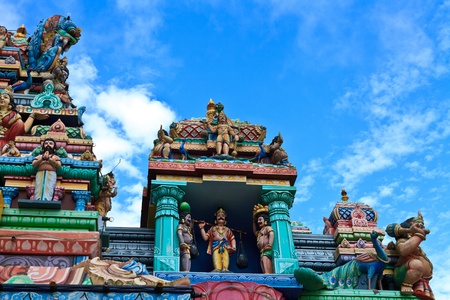 Close up of SRI ARULOLI THIRUMURUGAN Temple with blue sky , Penang Hill Malaysiaのeditorial素材