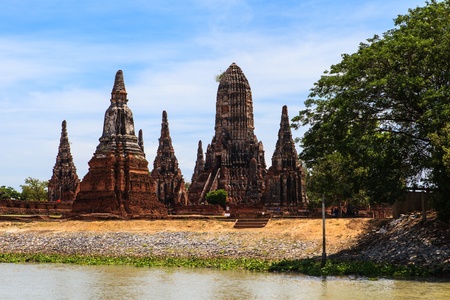 Chaiwatthanaram temple at Ayutthaya in Thailand and most famous for tourist take photo from the river.の写真素材