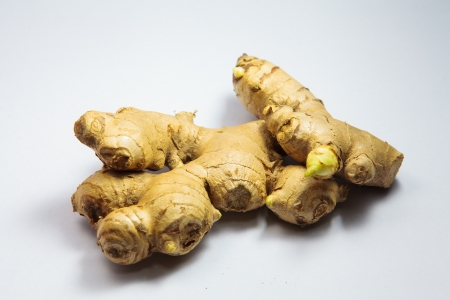 fresh ginger on a white backgroundの写真素材