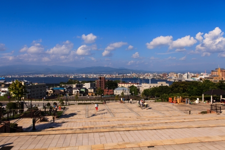 Cityscape view take photo from Motomachi Park Hakodate Hokkido Japanの写真素材