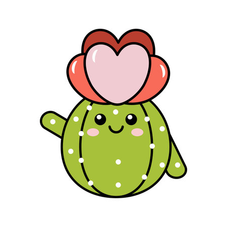 Cute cactus with heart shaped flower and smiling faceのイラスト素材