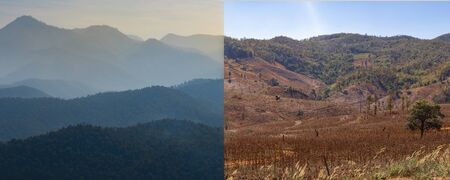 Natural green scenery of cloud and mountain slopes and Arid mountains from farming, moving along mountains. Panorama view.の写真素材