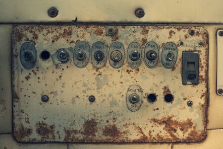 Close-up of old switch panel Electric circuit breaker, electric box.の写真素材