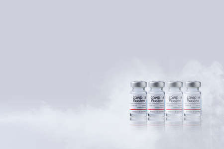 Vaccine development of vaccine. white vaccine bottles. Isolated and smoke in Lab theme.
