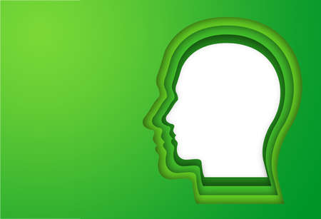 Green human head isolated on green background. illustration.の写真素材