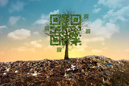 Tree shaped like qrcore in the garbage pile.の写真素材