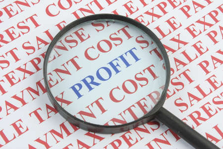 magnifying glass focusing on profit wordの写真素材