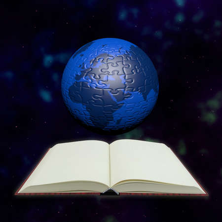 Puzzle globe and book in universe for education and learning concept