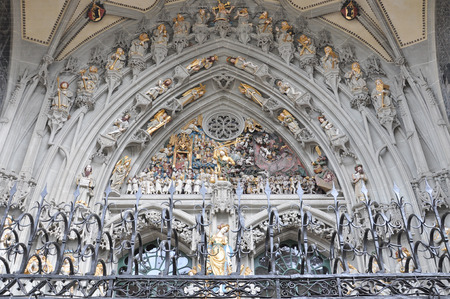 The sculptures of the Last Judgement at the main entrance of Bern Minster, Switzerlandの写真素材