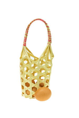 Baskets of eggs and hot springs  on white backgroundの写真素材