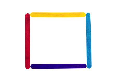 Frame colorful wood ice-cream stick on white backgroundの写真素材