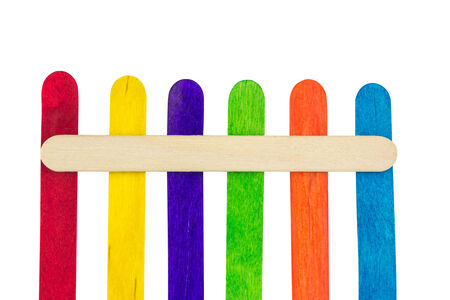 colorful wood ice-cream stick  on white backgroundの写真素材
