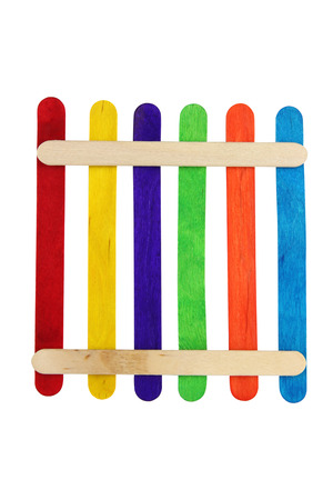colorful wood ice-cream stick  on white backgroundの写真素材