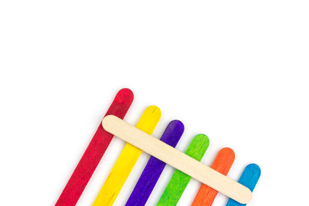 colorful wood ice-cream stick  on white backgroundの写真素材