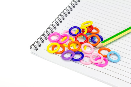 Colorful circle on Paper note book  on white background.の写真素材