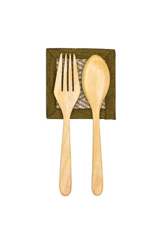 Wooden Spoon,wooden bowl isolate on white  backgroundの写真素材