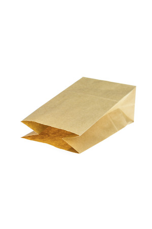 Brown Paper Bag Isolated on a White Backgroundの写真素材