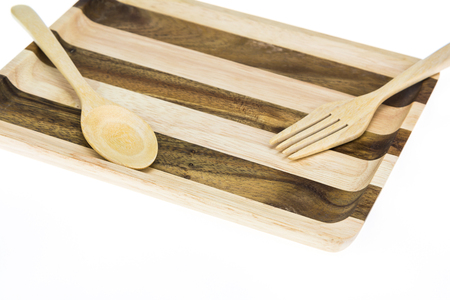 Wooden Spoon,wooden bowl isolate on white  backgroundの写真素材