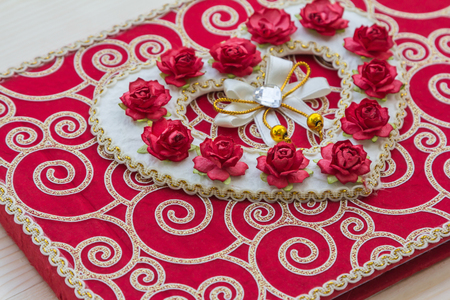 Heart rose on book decoration idea love concept for valentines day.の写真素材