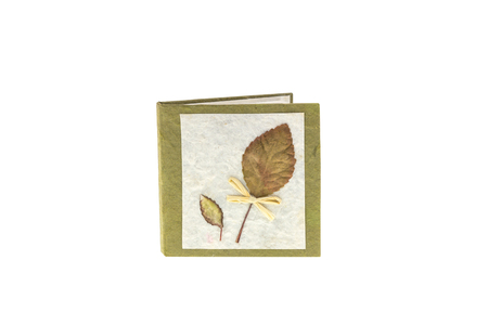 Paper card with paper Leaves isolate on white backgroundの写真素材