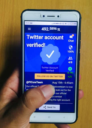 Kathmandu, Nepal-August 15,2020: A man trying to log in Pi Network app for Cryptocurrency Mining...