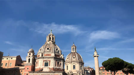 View of Santa Maria di Loreto and Chiesa del Santissimo Nome di Maria al Foro Traiano Churches in...