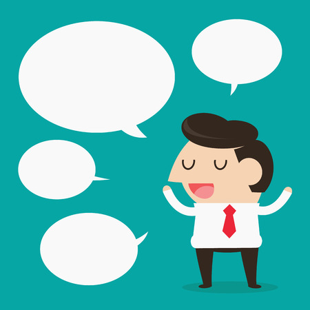 Cartoon businessman talking with speech balloonのイラスト素材