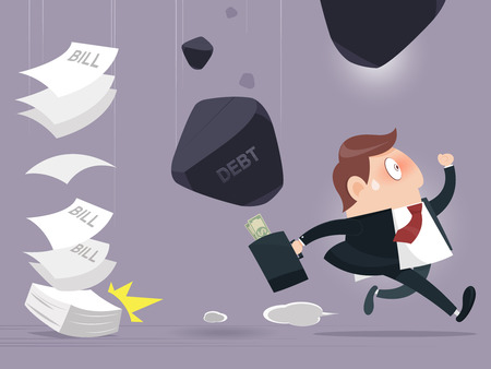 Business man and frightened about paying a lot of Debtのイラスト素材