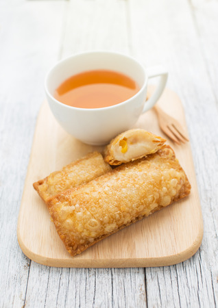 Corn pie on wooden backgroundの写真素材