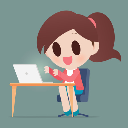 Portrait of beautiful young business woman working on a laptopのイラスト素材