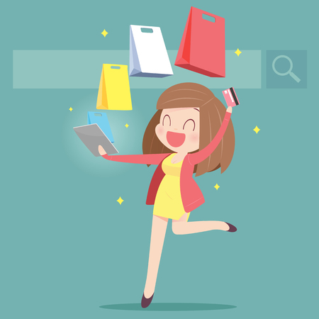 Happy woman doing online shopping at homeのイラスト素材